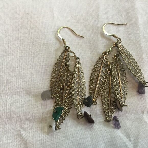 Goldtone Feather Earrings  - Picture 1 of 4